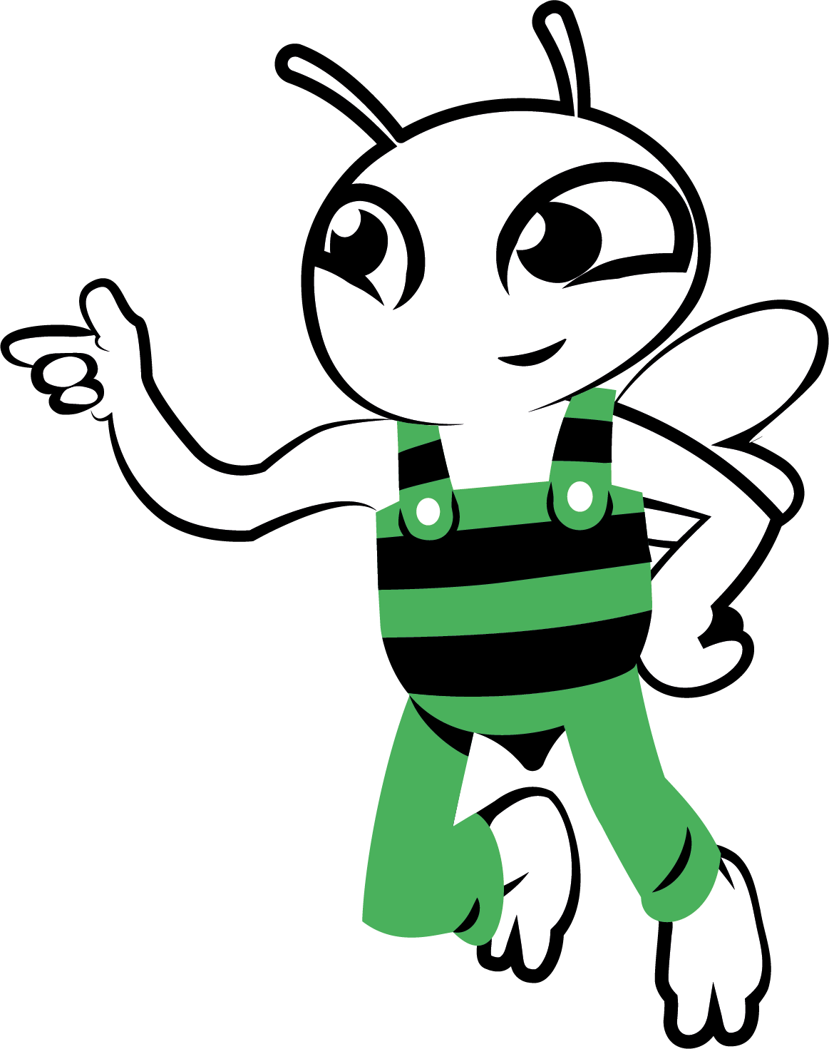Abeille verte qui montre le bouton à gauche